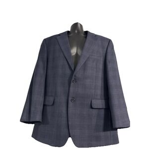 Jos. A. Bank Sport Coat Mens 42R Navy Blue Plaid Two Button Blazer Excellent